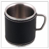 Double Wall Coffee Mug with Leather Wrap