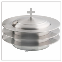 2 Communion Trays with Lid & 2 Stacking Bread Plates with Lid & 80 Cups - Brass Matte Finish