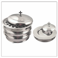 3 Communion Trays with Lid & 2 Stacking Bread Plates with Lid - Mirror Finish