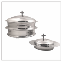 2 Communion Trays with Lid & Stacking Bread Plate with Lid - Brass Matte Finish