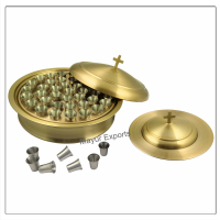 Communion Tray with Lid & Stacking Bread Plateswith Lid & 40 Cups - Brass Matte Finish