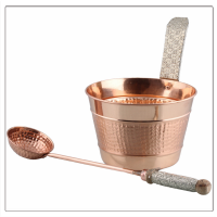 Copper Sauna Bucket with Metallic Wood Handle