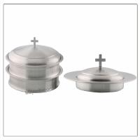 2 Communion Trays with Lid & 1 Stacking Bread Plate with Lid - Matte(satin) Finish