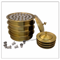 4 Communion Trays with Lid & 4 Stacking Bread Plates with Lid & 160 Cups - Brass Matte Finish