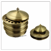 3 Communion Trays with Lid & 2 Stacking Bread Plates with Lid - Brass Matte Finish